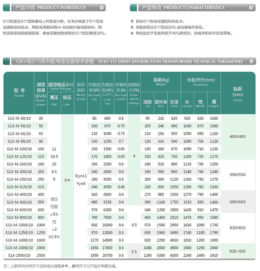 S13油浸式變壓器參數(shù)表